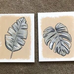 Set of 2 11x14 canvas paintings leaf wall decor